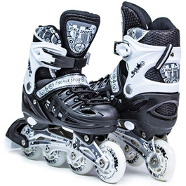 Регульовані роликові ковзани з підсвічуванням коліс для дітей та дорослих – роликові ковзани Inline, чорно-білі