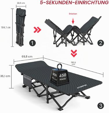 Розкладне кемпінгове ліжко для дорослих ATORPOK SHOP з подушкою, зручне туристичне ліжко для сну, легке складане ліжко з сумкою для перенесення, витримує до 200 кг
