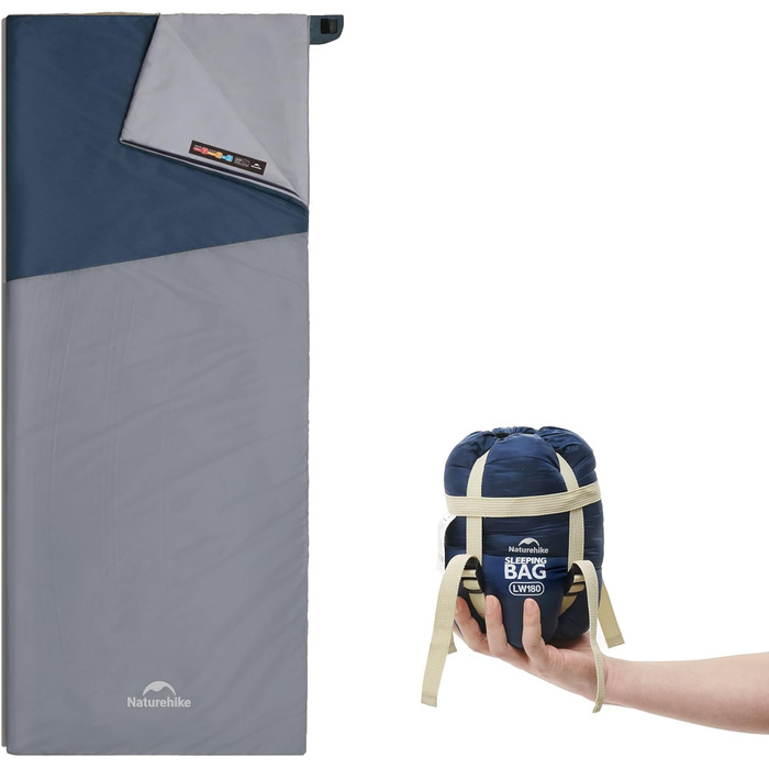 Спальний мішок Naturehike Ultraleicht – ультралегкий, 680/760g, для 3 сезонів, 190x75/205x85cm, для походів, рюкзаків, кемпінгу, комфортна температура 15°C (Димно-синій/Світло-синій)