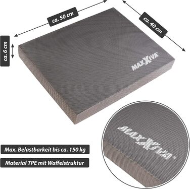 Балансувальний килимок MAXXIVA 50x40x6 см для фітнесу, йоги, пілатесу, фізіотерапії, сірий