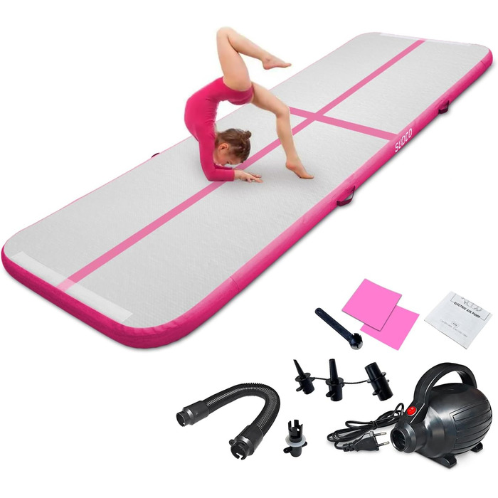 Надувний гімнастичний мат для дому та активного відпочинку 3м/4м/5м, 10см, рожева