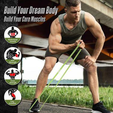 Набір еластичних стрічок опору 5 шт. для фітнесу, силових тренувань та пілатесу, з дверним фіксатором, зелені