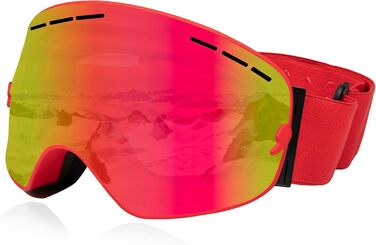 Окуляри для сноуборду Queshark: подвійна сферична лінза, UV400, антизапітніння, сумісність з шоломом, чорний & коричневий (червоний)