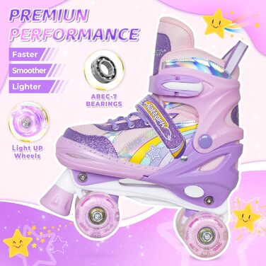 Дитячі ролики Nattork для дівчаток, 4-разове регулювання, райдужні кольори, розмір 32-36 EU (205-230 мм), фіолетовий