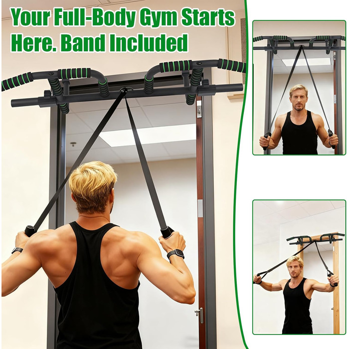 Турнік для дверей без свердління, Klimmzugstange для підтягувань, 10 положень для хвата та еластичні стрічки для тренувань вдома та в залі