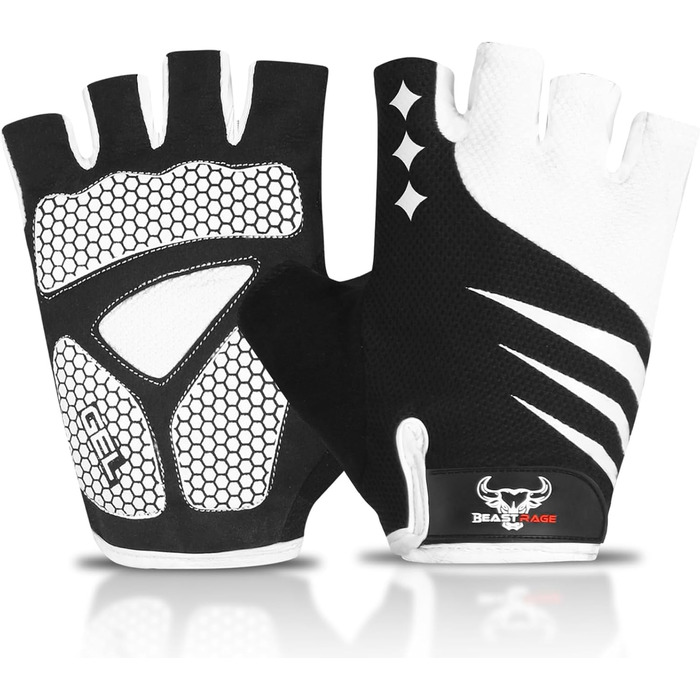 BEAST RAGE Fingerless Fahrradhandschuhe: Гелеві, антиковзні, для MTB, тренувань, сірі (L)