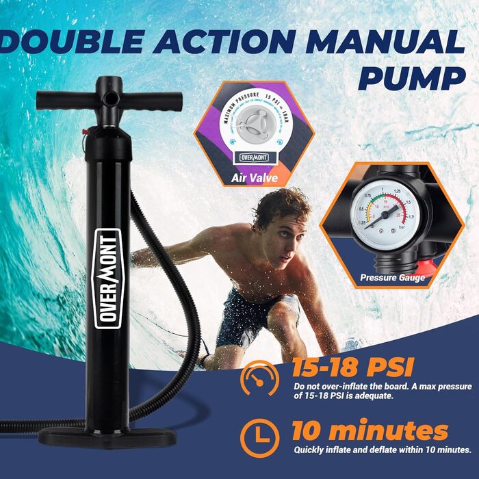 Надувний SUP Борд Overmont з аксесуарами - комплект для станд-ап паділбордингу з насосом, веслом, сумкою та плавником