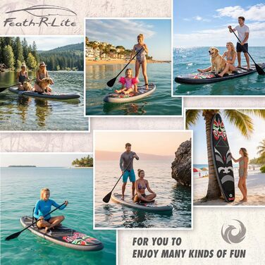 SUP дошка FEATH-R-LITE надувна з веслом та аксесуарами, чорна, 11 футів, для дорослих та підлітків