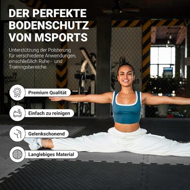 Набір килимків для захисту підлоги MSPORTS Premium — 8 пазл-матів для фітнесу, йоги та тренувань у домашньому залі, протиковзні (3,2 м², чорний)