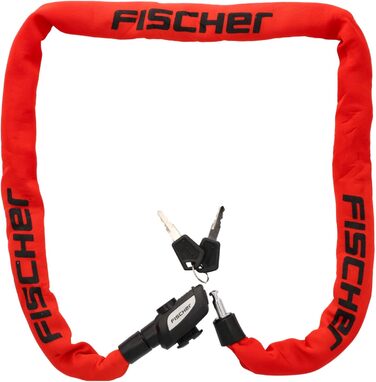 Ланцюговий замок для велосипеда та електровелосипеда FISCHER, неопренове покриття, високий рівень захисту, 130 см, червоний (2 ключі)