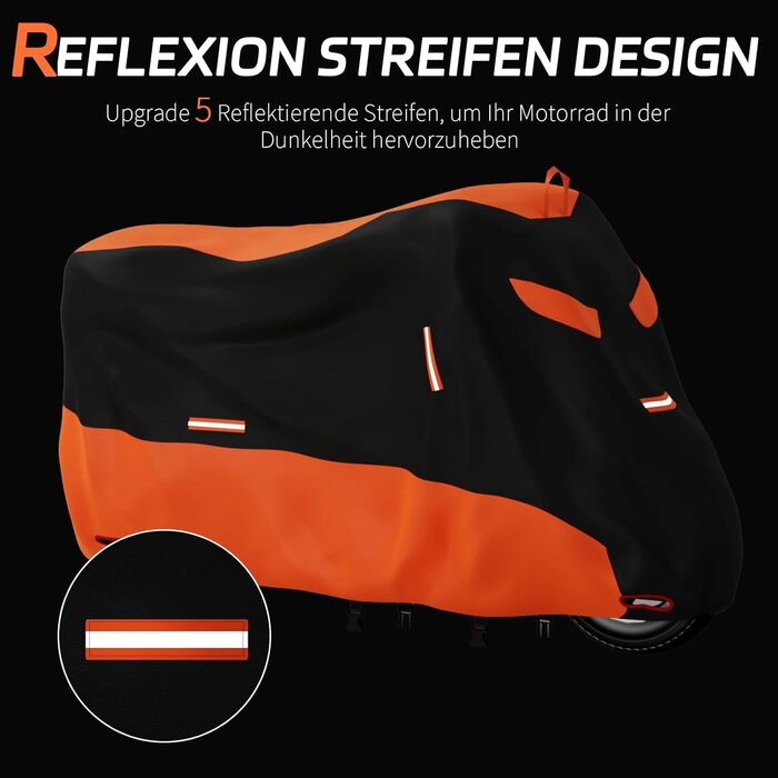 Водонепроникна накривка для мотоцикла Motorrad, 245x105x125 см. Захист від UV, дихаюча, з відбиваючими елементами. Підходить для мотоциклів, скутерів та велосипедів
