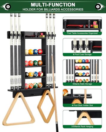 Стенд для більярду на 6 київ Regal, чорний колір, з полицею для аксесуарів, з дуба, для ігрової кімнати, клубу або чоловічої зони