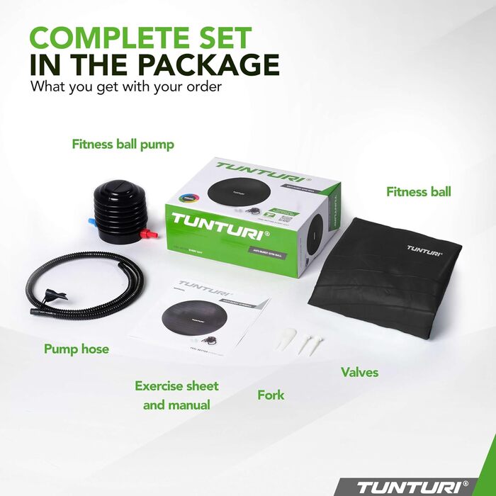 Фітнес-м'яч Tunturi Anti-Burst з насосом - фітбол 65 см для йоги, пілатесу та вагітності - червоно-чорний - 220 кг - з тренувальним додатком