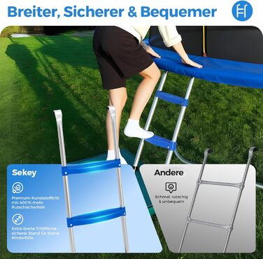 Батут Sekey Outdoor 244/305/366 см - сертифікований TÜV Rheinland GS, дитячий, для саду, з безпечним мотузковим драбиною, посиленим захисним сіткою та захисним бортиком, блакитний (305 см/10 футів)