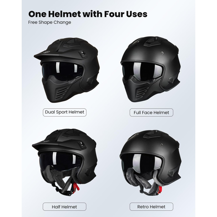Мотошолом інтегральний IL Helmets 726X XL чорний матовий, ретро-вінтажний стиль, з візором, ECE сертифікат, для чоловіків та жінок, крос/ендуро