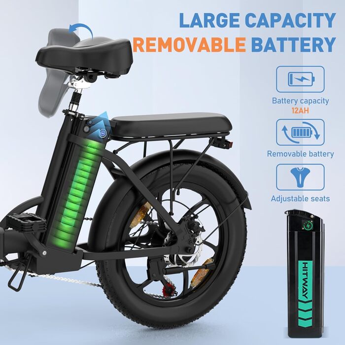 Електровелосипед HITWAY 20 дюймів Fat Tire, складаний, 250W, 36V, 12Ah, запас ходу 35–90 км