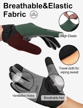 Велосипедні рукавички INBIKE для чоловіків, зелені, L - 2 пальці, сенсорний екран, зносостійкі, дихаючі