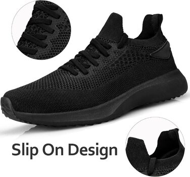 Чоловічі кросівки для бігу та занять спортом: чорні, легкі, дихаючі, slip-on, розмір 45 EU