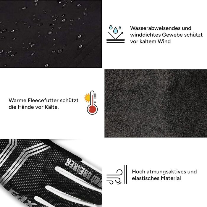 Зимові велорукавички FDX з повним пальцем, дихаючі, водовідштовхувальні, вітронепроникні, з гелевою підкладкою, сумісні з сенсорними екранами, неслизькі, теплі – ідеальні для MTB, шосе, їзди на велосипеді та бігу. Чорний/Білий S