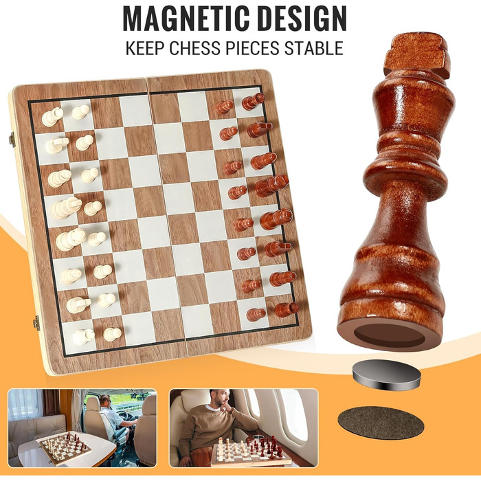 Магнітний набір для гри в шахи з дерева HAVNIDY, ручної роботи, складаний, з місцем для зберігання, для подорожей та сімейних ігор