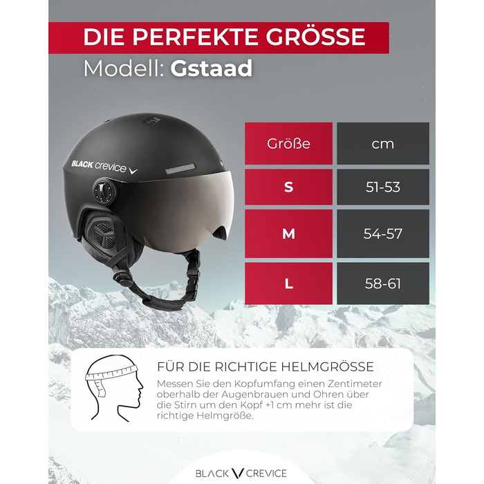 Шолом гірськолижний BLACK CREVICE Gstaad з візором у пілотському стилі, полікарбонат, регульований розмір M/L, чорний