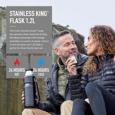 Термос King Thermos 1,2 л, нержавіюча сталь, з чашкою та ручкою, сірий