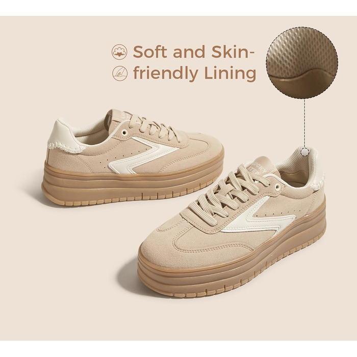 Жіночі туфлі на платформі Lucky Step з гумовою підошвою та замшею - ретро дизайн, товста підошва для тенісу та повсякденного носіння (40 EU, Бежеві)