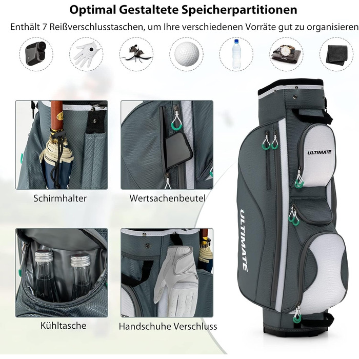 Сумка для гольфу FANTASK 14 відділень, сіра (25 x 17 x 91 см)