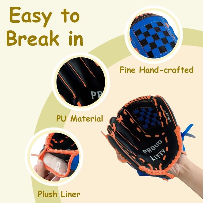 Рукавичка для бейсболу Urby для лівшів, дитяча та юнацька, 11.5 дюймів (7-11 років), чорно-синя