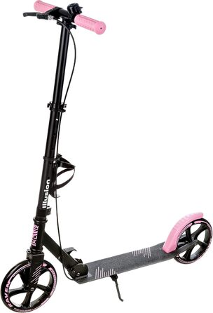 Дитячий та дорослий самокат RAVEN Illusion Pink з гальмом, регулюванням висоти, складний, з дзвіночком та тримачем для пляшки