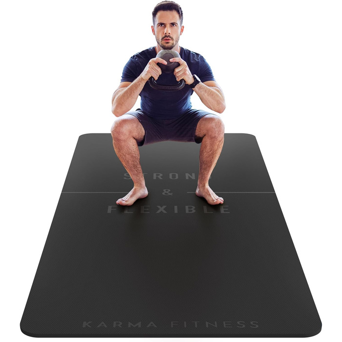 Тренувальний килимок – великий, широкий та товстий (183x80x10 мм) – TPE килимок для фітнесу, йоги, HIIT, Pilates, гімнастики. Сірий, з гравіюванням (чорний)