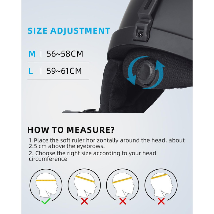 Шолом для сноуборду та лиж для чоловіків та жінок, чорний, розмір L (59-61 см)