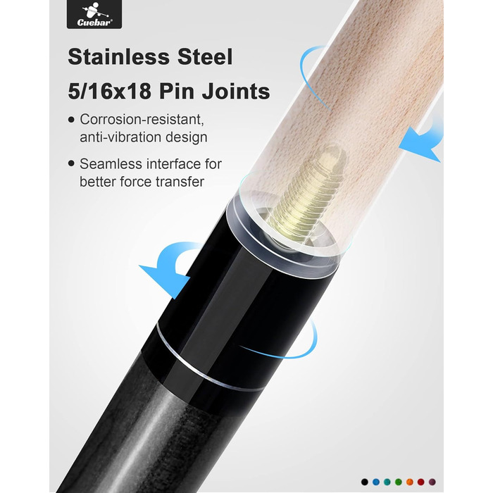 Набір київ для більярду CUEBAR (2 шт.), 58 дюймів, для дорослих, з імітацією шкіри, 2 кольори та ваги.