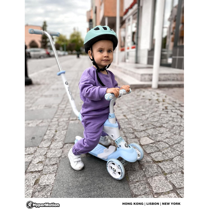 Самокат дитячий Kinderroller 5-в-1 блакитний: самокат, біговел, літній самокат з сидінням для дівчаток та хлопчиків