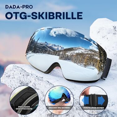 Скі-окуляри DADA-PRO: захист 100% від UV, антитуманне покриття, сумісність з шоломом, для носіння з окулярами, сноуборд