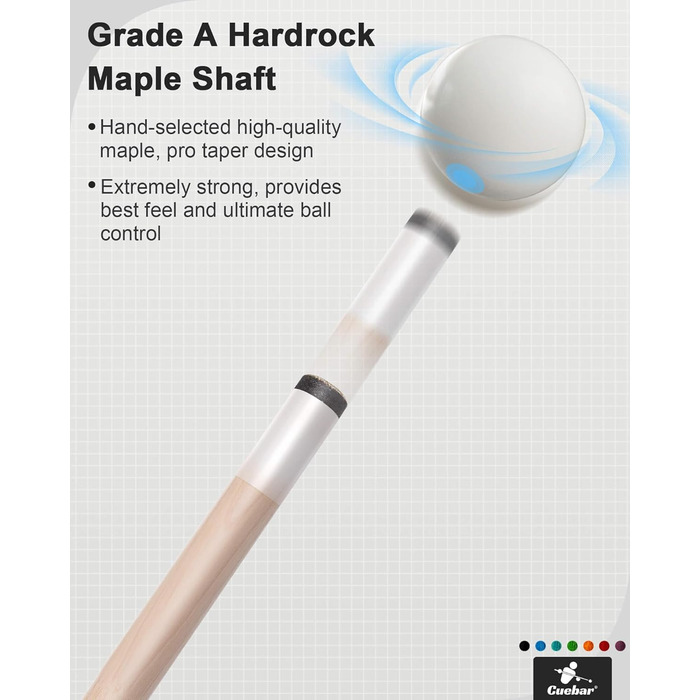 Набір київ для більяру CUEBAR (6 шт.) з 3D-рукояткою, 147,3 см. Підходить для чоловіків та жінок. Різні кольори (фіолетовий, червоний, зелений, блакитно-зелений, синій, чорний).