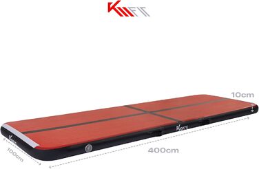 Надувний гімнастичний мат KM Fit Airtrack 400x100x10 см, чорний-червоний, для фітнесу та акробатики, з електричною помпою, сумкою та набором для ремонту, UV-стійкий