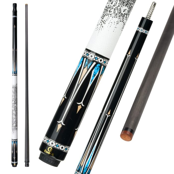 Білярдний кий Konllen CUE-X карбоновий з шкіряною обмоткою, 147 см, 12.5 мм - професійний кий для пулу