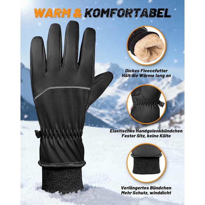 Водонепроникні зимові рукавички GXCROR для чоловіків та жінок, з підтримкою сенсорного екрану, утеплені Thinsulate, для катання на лижах, велосипеді, прибирання снігу та робіт на відкритому повітрі, до -20°C, термоізоляція (S)