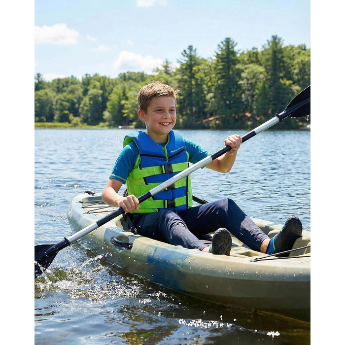 Owntop Світлова жилетка для дітей та підлітків, регульована, з трьохточковим ременем безпеки, легка, для каякінгу, плавання, риболовлі та снорклінгу (Блакитна, M)