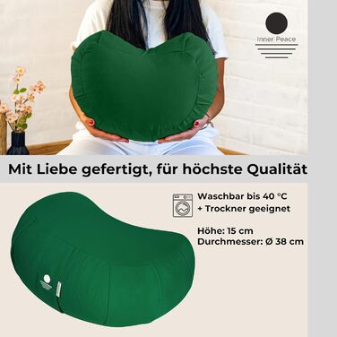Зігзафкуш для медитації Inner Peace | Йога-подушка з екологічної дінкової наповнювачем | Подушка для медитації у формі півмісяця | Зроблено в Німеччині | Зручний знімний чохол з 100% органічної бавовни (лісово-зелений)