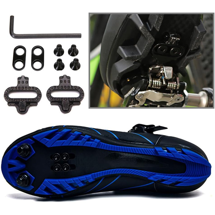 Велосипедні черевики для чоловіків та жінок, MTB, Mountainbike, кросівки, дихаючі, для активного відпочинку, сумісні з SPD, блакитні (46 EU)