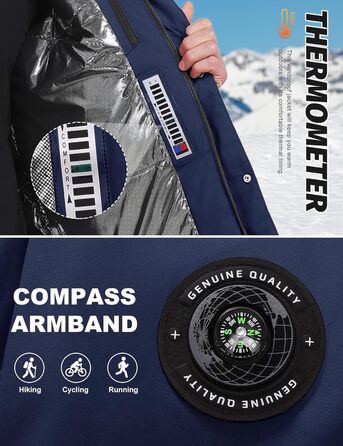 Зимова куртка для чоловіків, водонепроникна, тепла, з капюшоном та компасом. Підходить для катання на лижах та сноуборді. Розмір XL, колір морської хвилі.