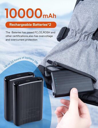 Електричні гріючі рукавички ALLJOY 10000mAh з 3 рівнями нагріву для чоловіків, жінок, мотоциклістів, катання на лижах та роботи на вулиці