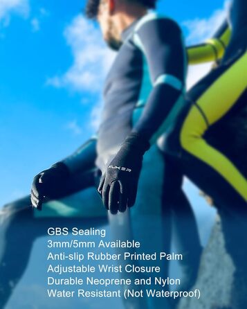 Водні рукавички XUKER 3 мм та 5 мм неопрен, п'ятипалі, теплі, для дайвінгу, снорклінгу, веслування, серфінгу, каякінгу, каное, підводного полювання, катання на лижах (3 мм, чорний)