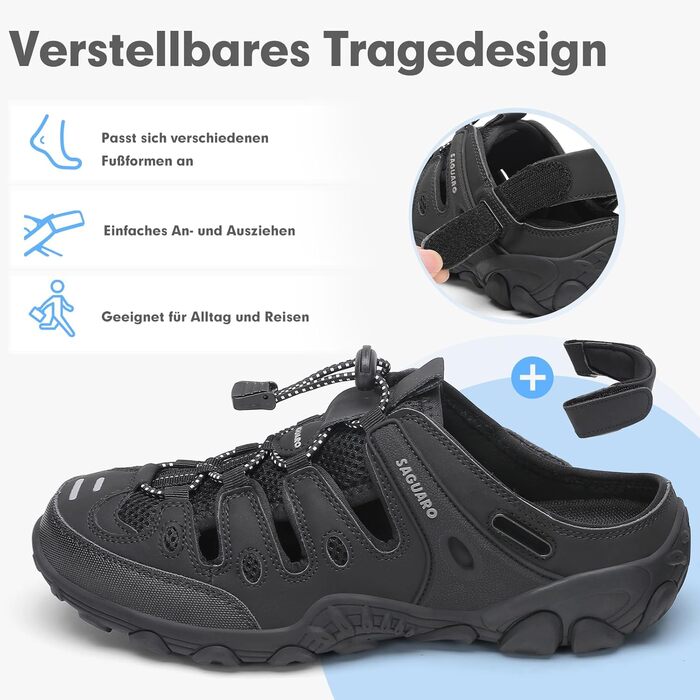 Сандалі SAGUARO чоловічі та жіночі зручні дихаючі для активного відпочинку, спорту, трекінгу та піших прогулянок 43 EU чорні