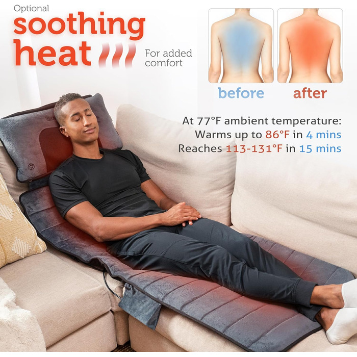 Масажний килимок Comfier з підігрівом, 10 вібраційних моторів та 4 нагрівальними подушками, електричний масажер для тіла, шиї, плечей та спини