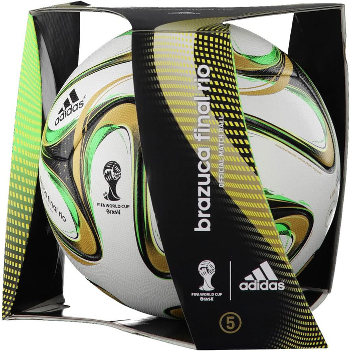 Футбольний м'яч adidas Brazuca Finale Rio 2014, білий/чорний/золотий/зелений, розмір 5