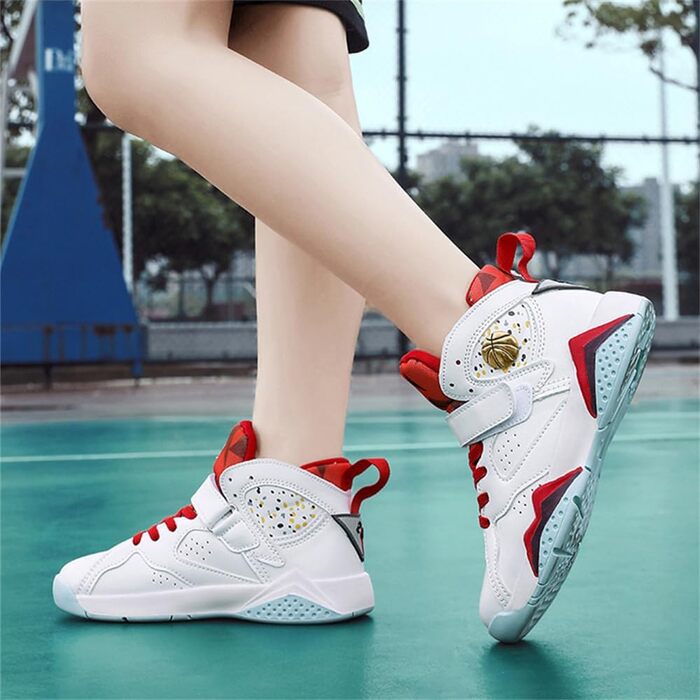 Баскетбольні кросівки Kinder: для хлопчиків та дівчаток, високі, антиковзаючі, унісекс (37 EU, білий)