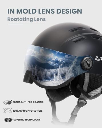 Шолом для сноубордингу та лижного спорту OutdoorMaster з маскою, захисний EPS-піна, 14 вентиляційних отворів, чорний, розмір M